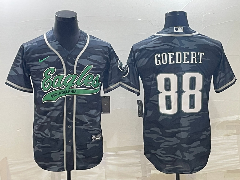 Men's Grey Philadelphia Eagles #88 Dallas Goedert Camo With Patch Cool Base Stitched Baseball Jersey